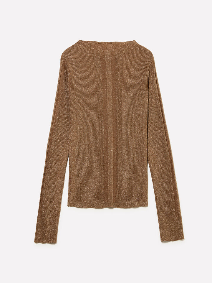 Beiger Pullover mit Lurex - rundhalspullover für damen - Braun | Sisley image number 5